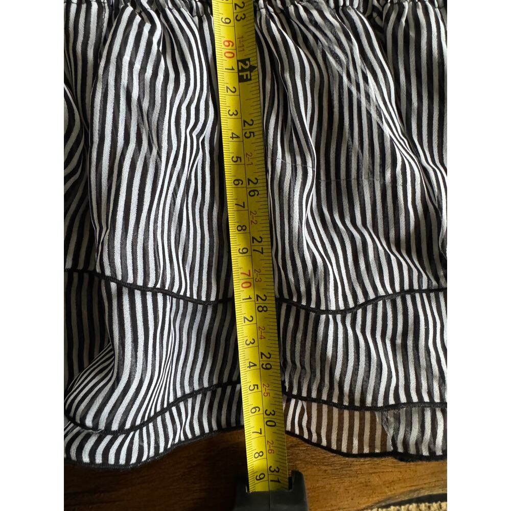 Begum Sheer Ruffle Tie Neck Blouse Black White Striped Romantic Coquette Top - Picture 9 of 9